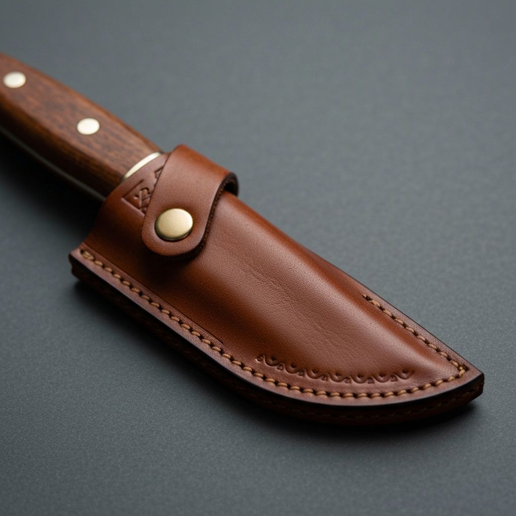 Vegetable-tanned leather knife sheath showing natural grain and traditional craftsmanship